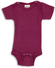 Engel Natur - Wol/Zijde Baby Romper Korte Mouw met Drukknopen - Orchidee