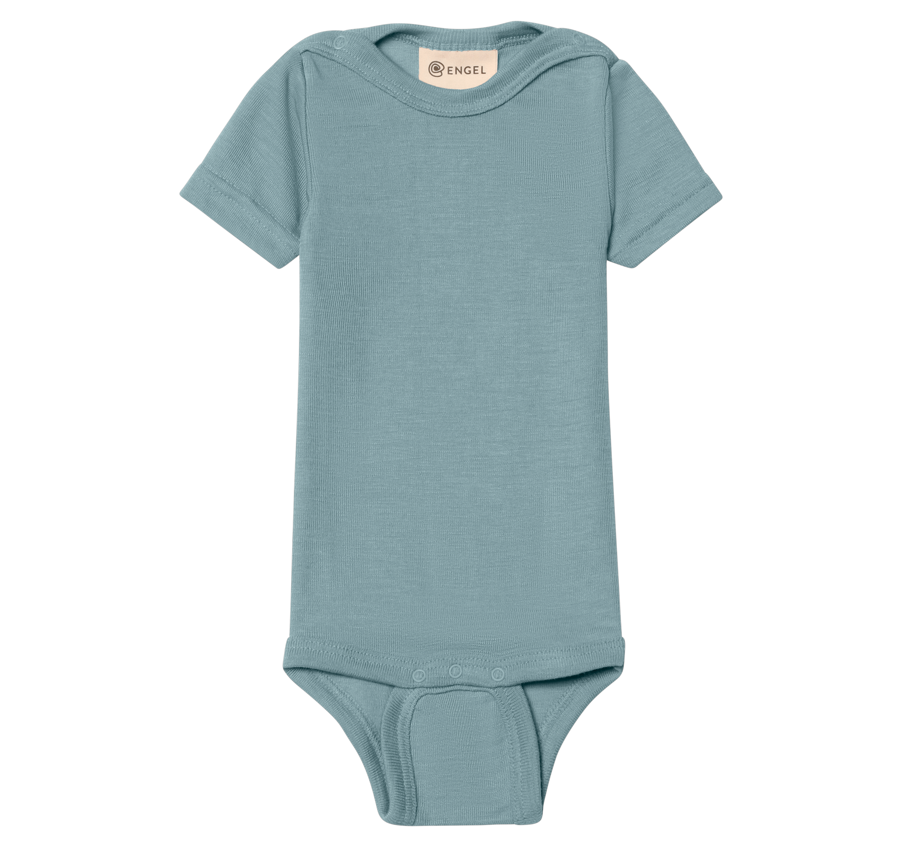 Engel Natur - Wol/Zijde Baby Romper Korte Mouw met Drukknopen - Bergblauw