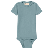 Engel Natur - Wol/Zijde Baby Romper Korte Mouw met Drukknopen - Bergblauw