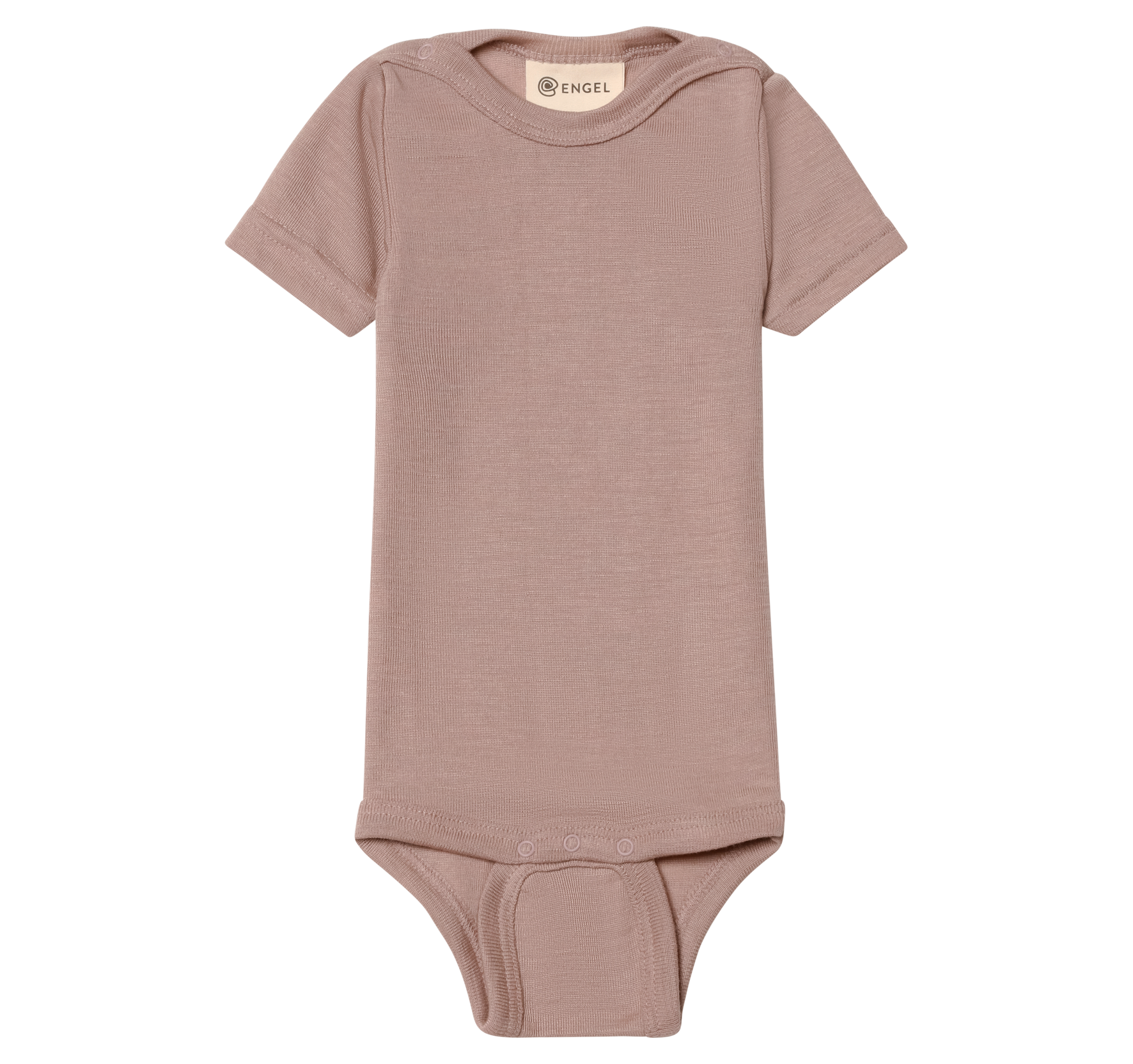 Engel Natur - Wol/Zijde Baby Romper Korte Mouw met Drukknopen - Oudroze
