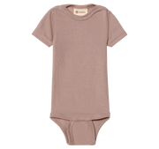 Engel Natur - Wol/Zijde Baby Romper Korte Mouw met Drukknopen - Oudroze