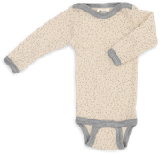 Engel Natur - Wol/Zijde Baby Romper Lange Mouw met Drukknopen - Naturel (Bedrukt)