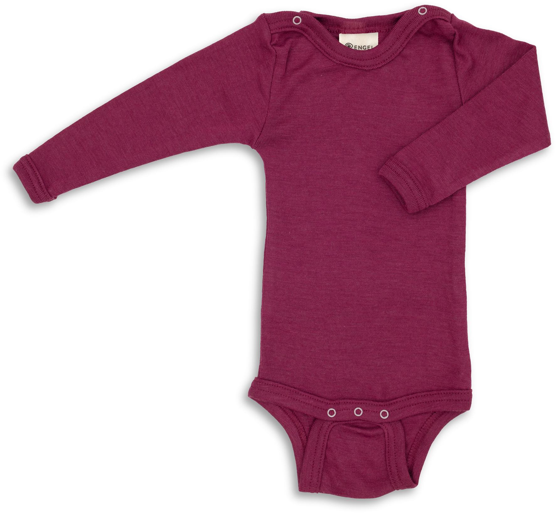 Engel Natur - Wol/Zijde Baby Romper Lange Mouw met Drukknopen - Orchidee