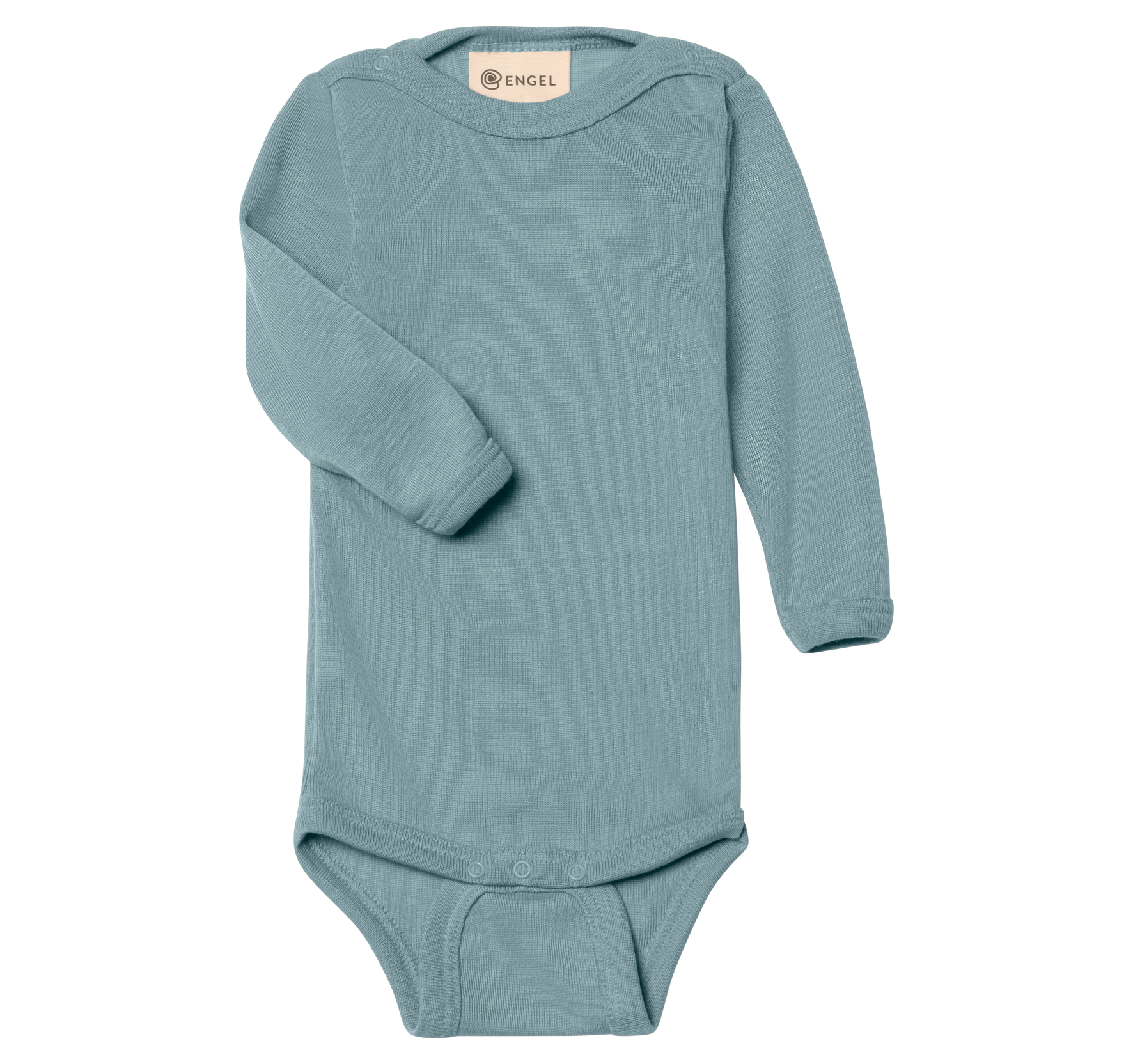 Engel Natur - Wol/Zijde Baby Romper Lange Mouw met Drukknopen - Bergblauw
