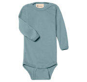 Engel Natur - Wol/Zijde Baby Romper Lange Mouw met Drukknopen - Bergblauw
