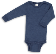 Engel Natur - Wol/Zijde Baby Romper Lange Mouw met Drukknopen - Marine