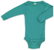 Engel Natur - Wol/Zijde Baby Romper Lange Mouw met Drukknopen - IJsvogelblauw