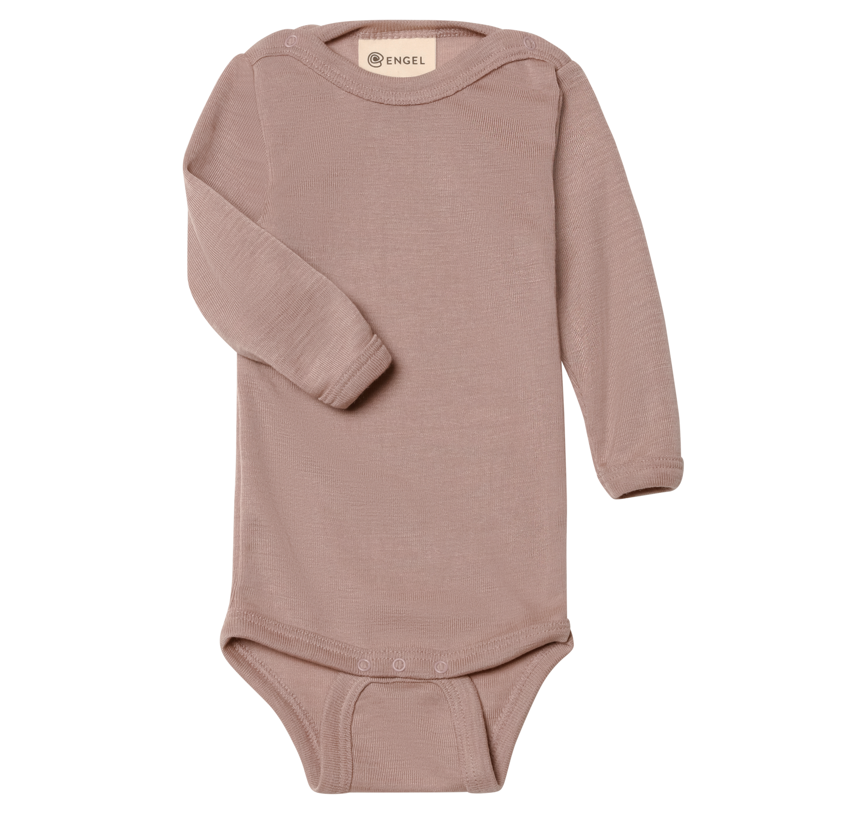 Engel Natur - Wol/Zijde Baby Romper Lange Mouw met Drukknopen - Oudroze