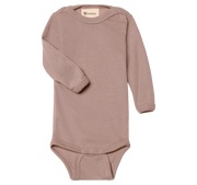 Engel Natur - Wol/Zijde Baby Romper Lange Mouw met Drukknopen - Oudroze