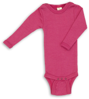 Engel Natur - Wol/Zijde Baby Romper Lange Mouw met Drukknopen - Framboos