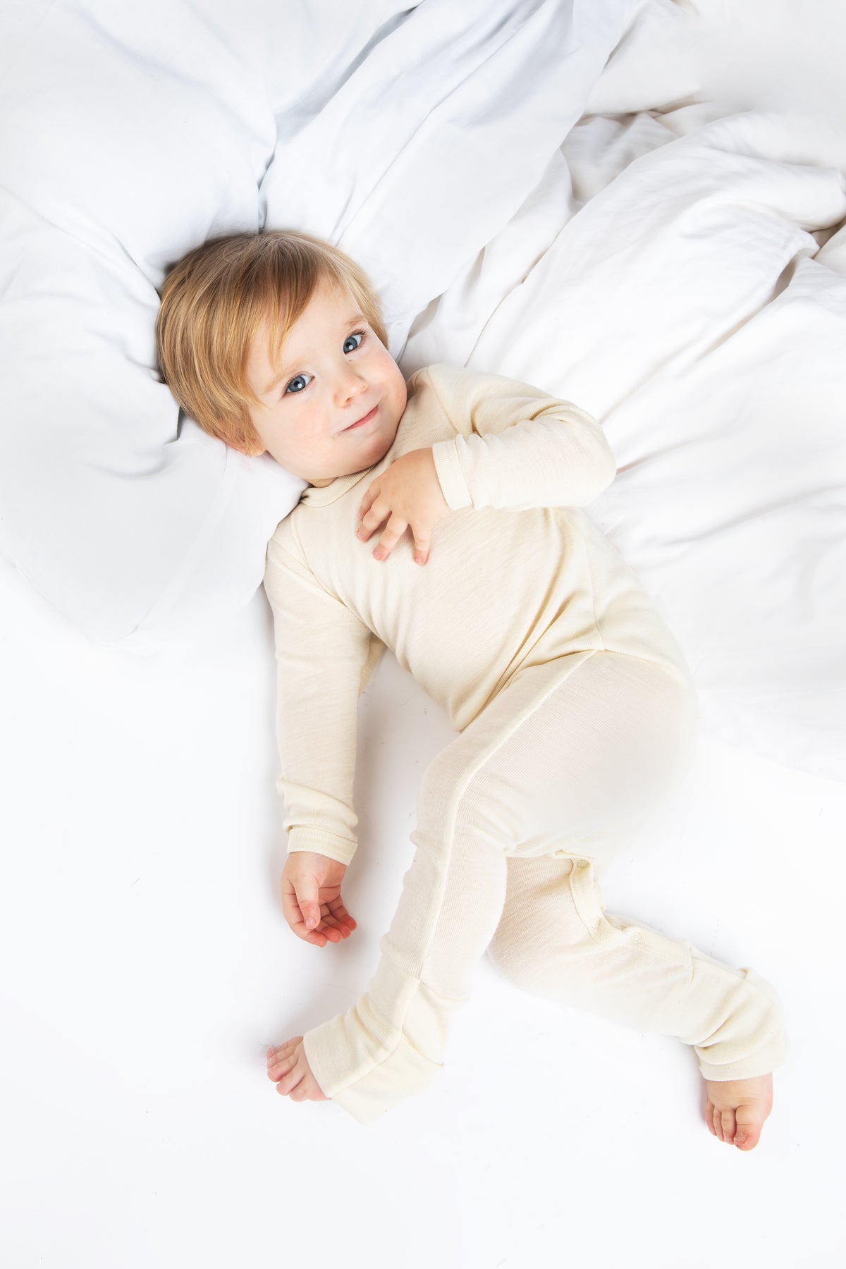 Engel Natur - bio merino wol en zijde pakje onesie met omslagvoetjes - Naturel