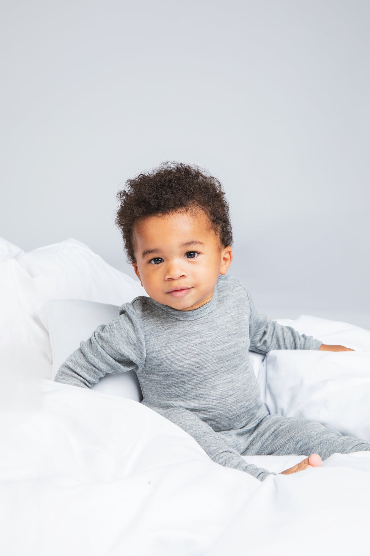 Engel Natur - bio merino wol en zijde pakje onesie met omslagvoetjes - Lichtgrijs Mélange