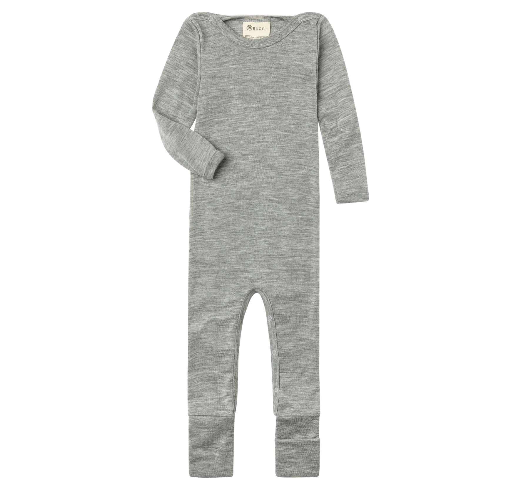 Engel Natur - bio merino wol en zijde pakje onesie met omslagvoetjes - Lichtgrijs Mélange