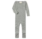 Engel Natur - bio merino wol en zijde pakje onesie met omslagvoetjes - Lichtgrijs Mélange