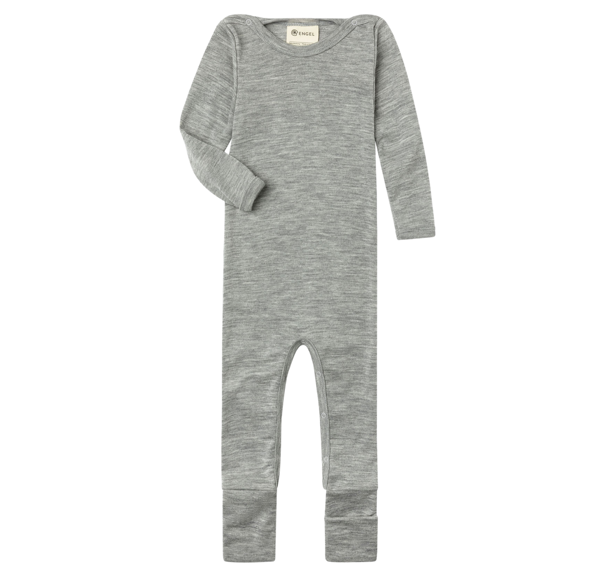Engel Natur - bio merino wol en zijde pakje onesie met omslagvoetjes - Lichtgrijs Mélange