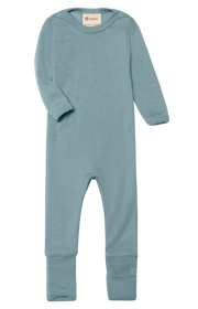 Engel Natur - bio merino wol en zijde pakje onesie met omslagvoetjes - Bergblauw