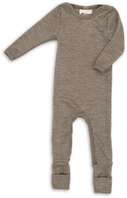 Engel Natur - bio merino wol en zijde pakje onesie met omslagvoetjes - Walnoot