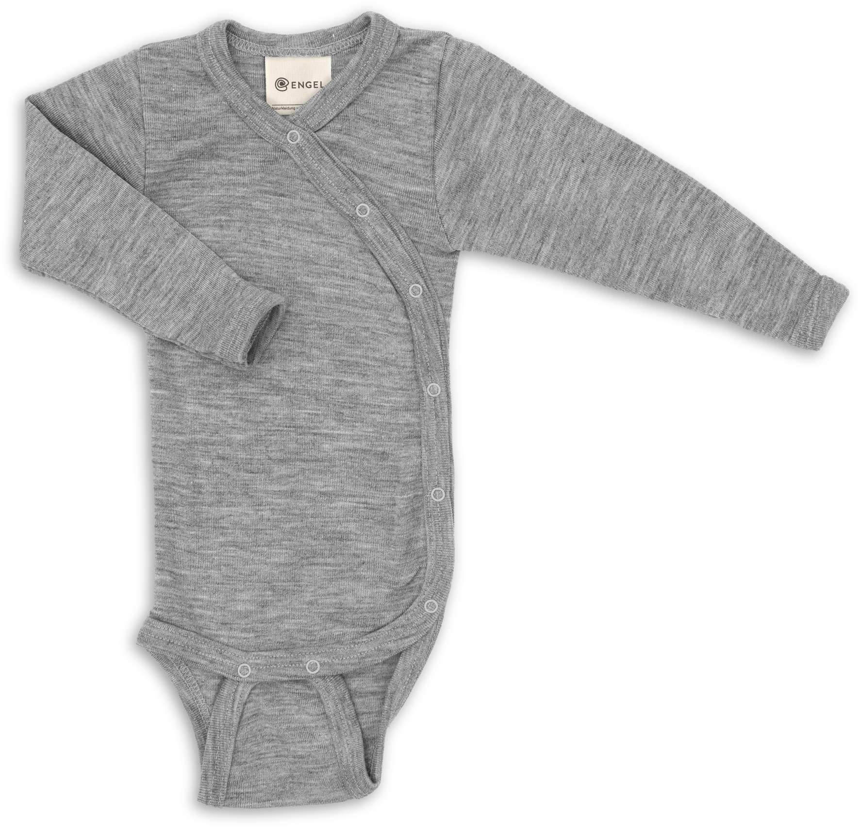 Engel Natur - Wol/Zijde Baby Overslag Romper Lange Mouw - Lichtgrijs Mélange
