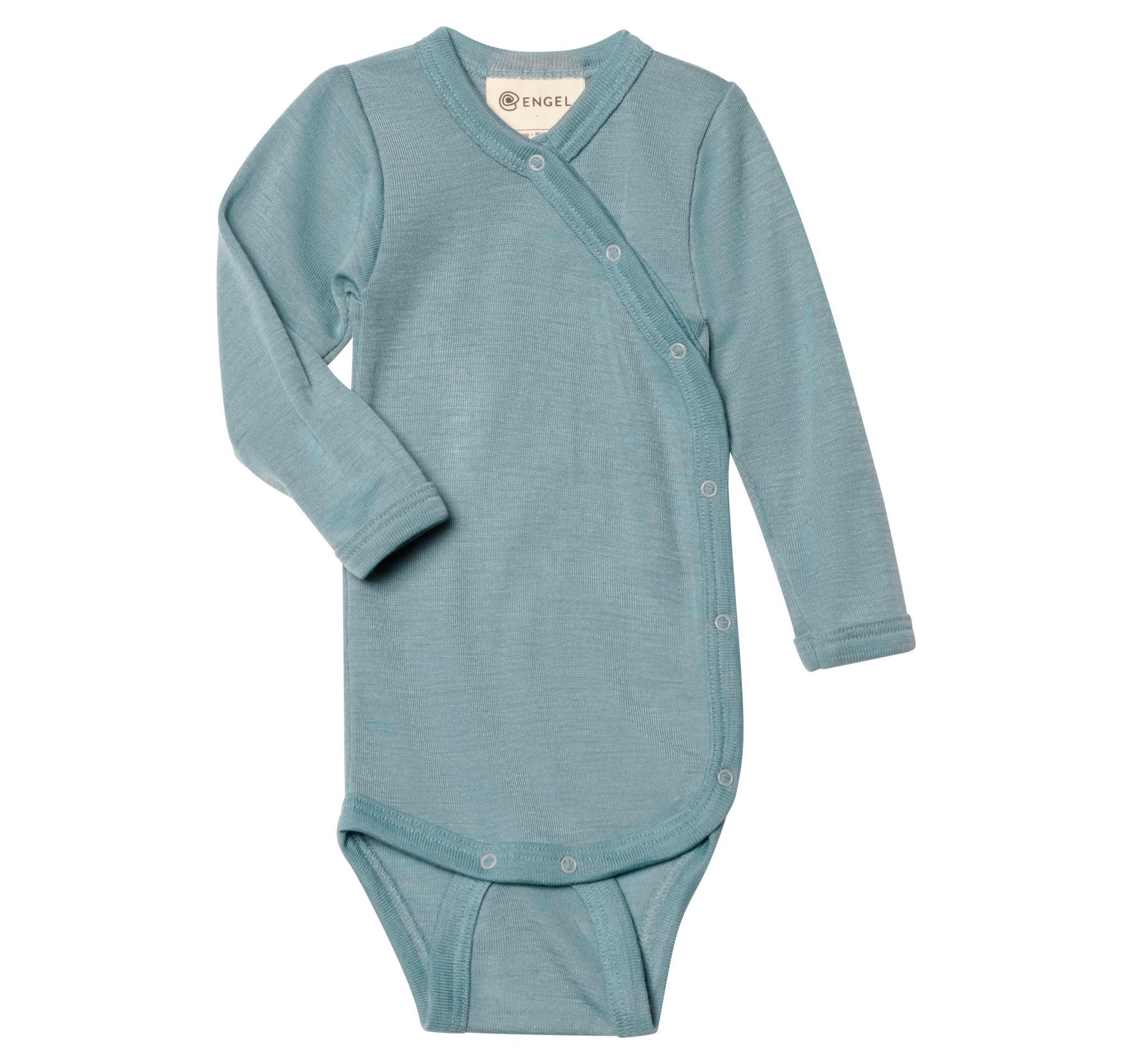Engel Natur - Wol/Zijde Baby Overslag Romper Lange Mouw - Bergblauw