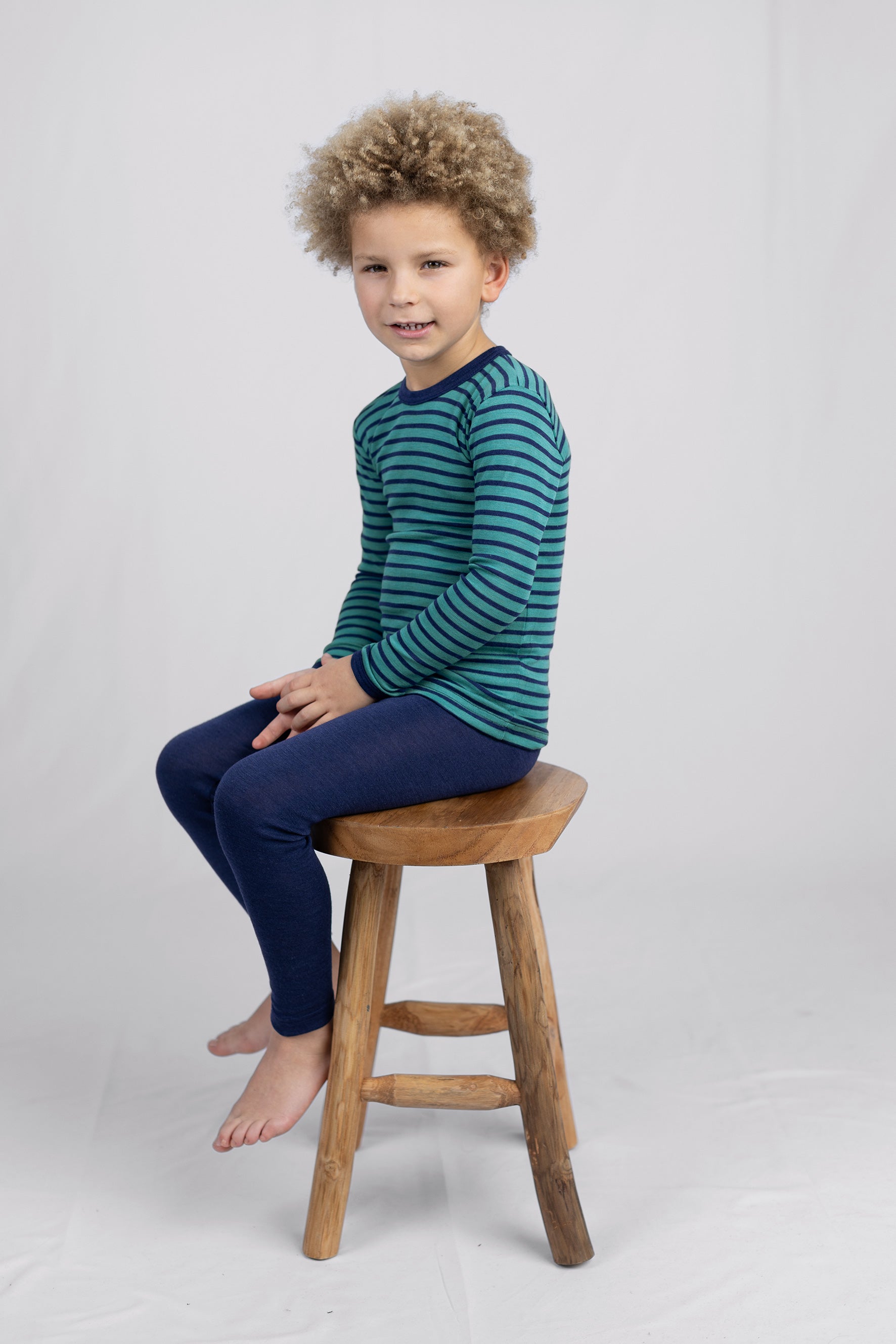 Engel Natur - Wol/Zijde Kinder Shirt Lange Mouw - IJsvogelblauw/Marine