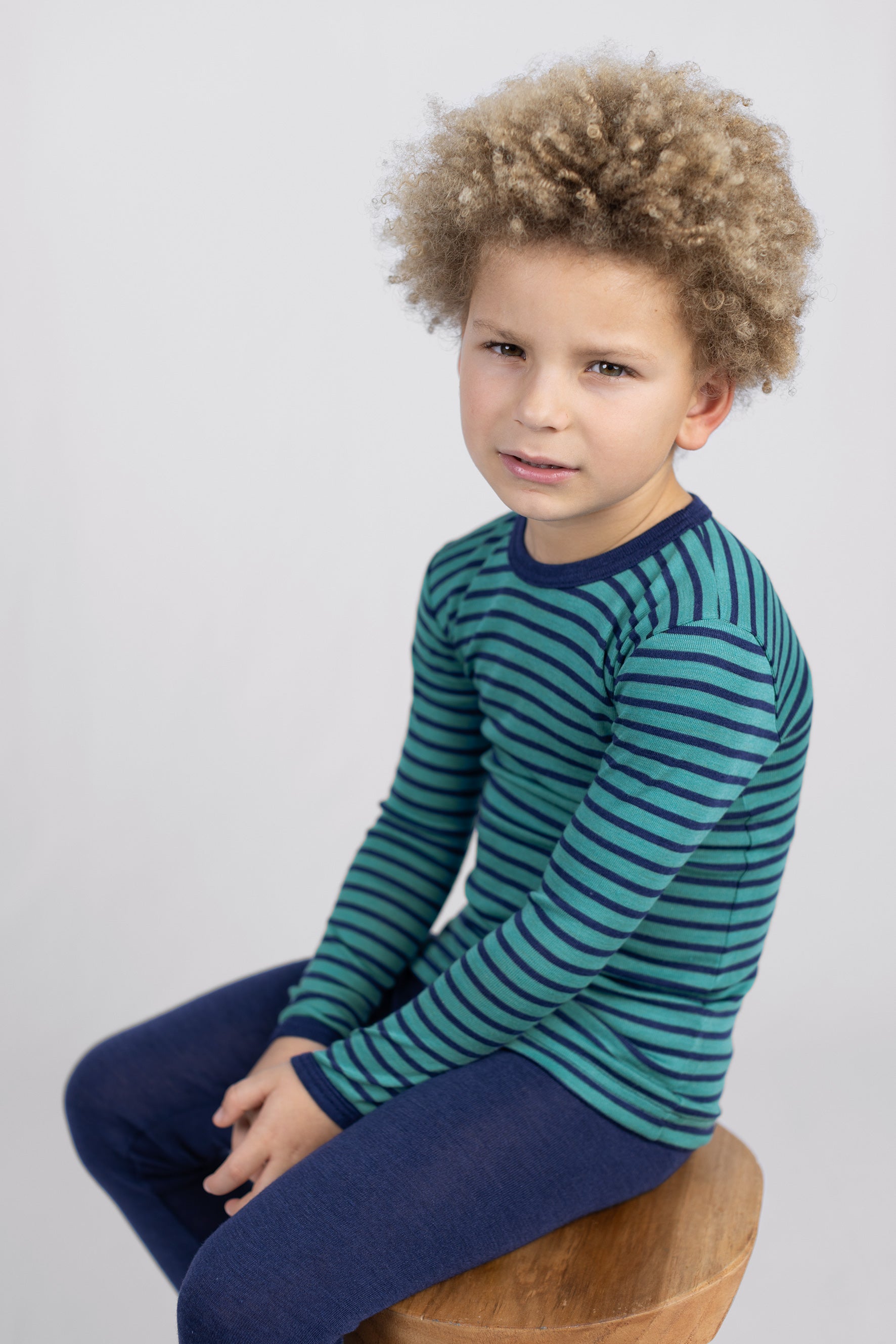 Engel Natur - Wol/Zijde Kinder Shirt Lange Mouw - IJsvogelblauw/Marine
