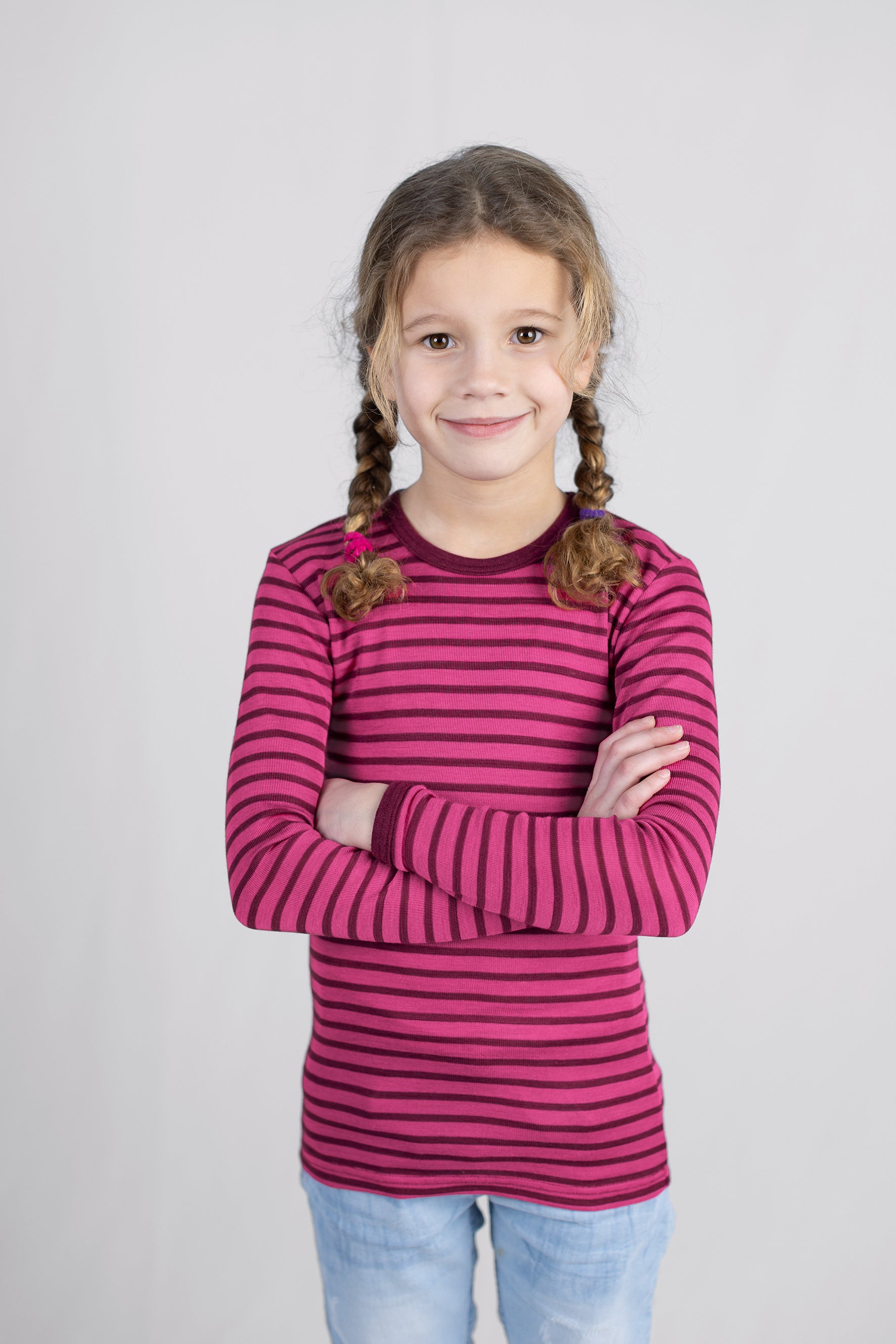 Engel Natur - Wol/Zijde Kinder Shirt Lange Mouw - Framboos/Orchidee