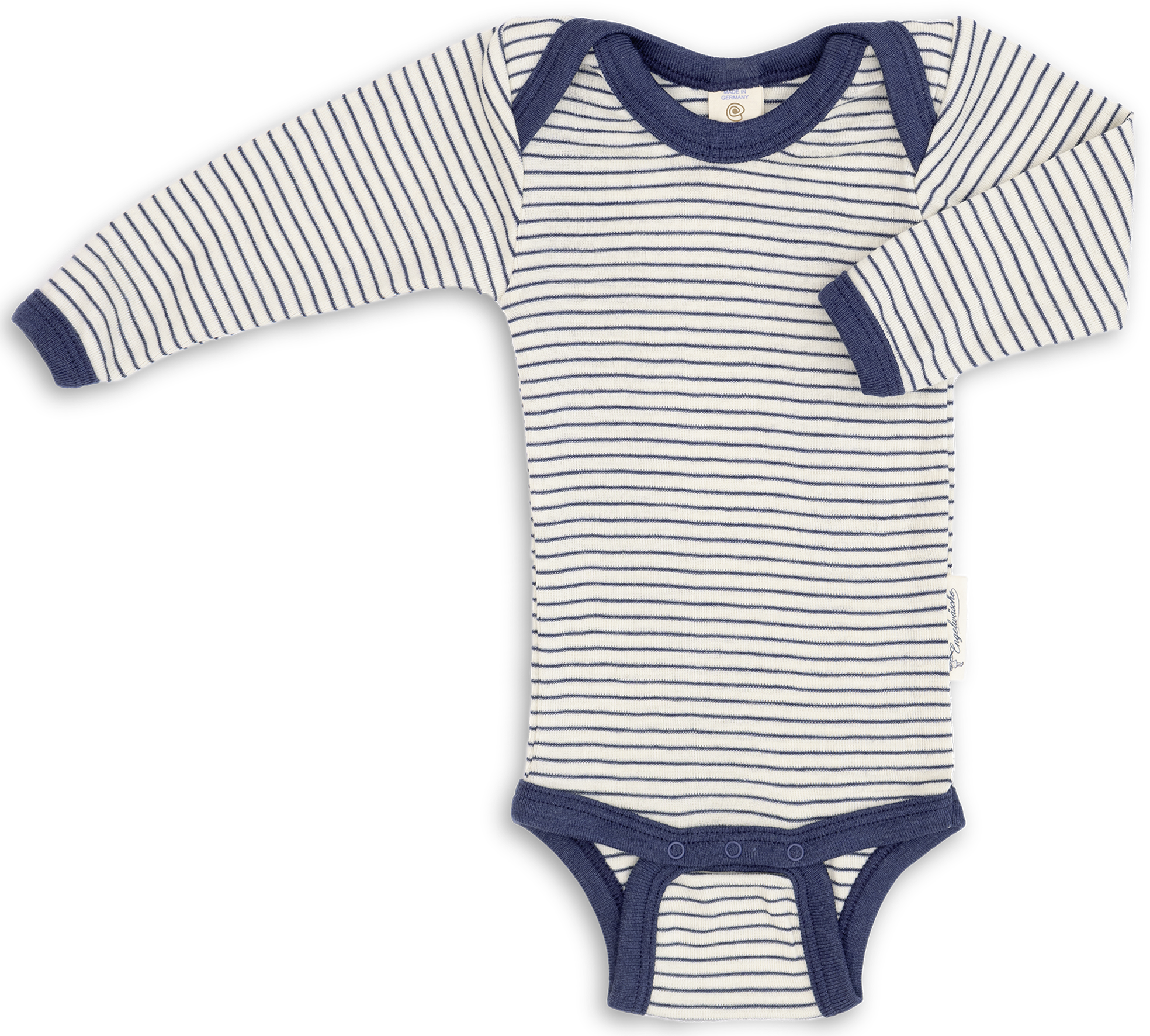 Engel Natur - Wol/Zijde Baby Romper Lange Mouw - Naturel/Marine