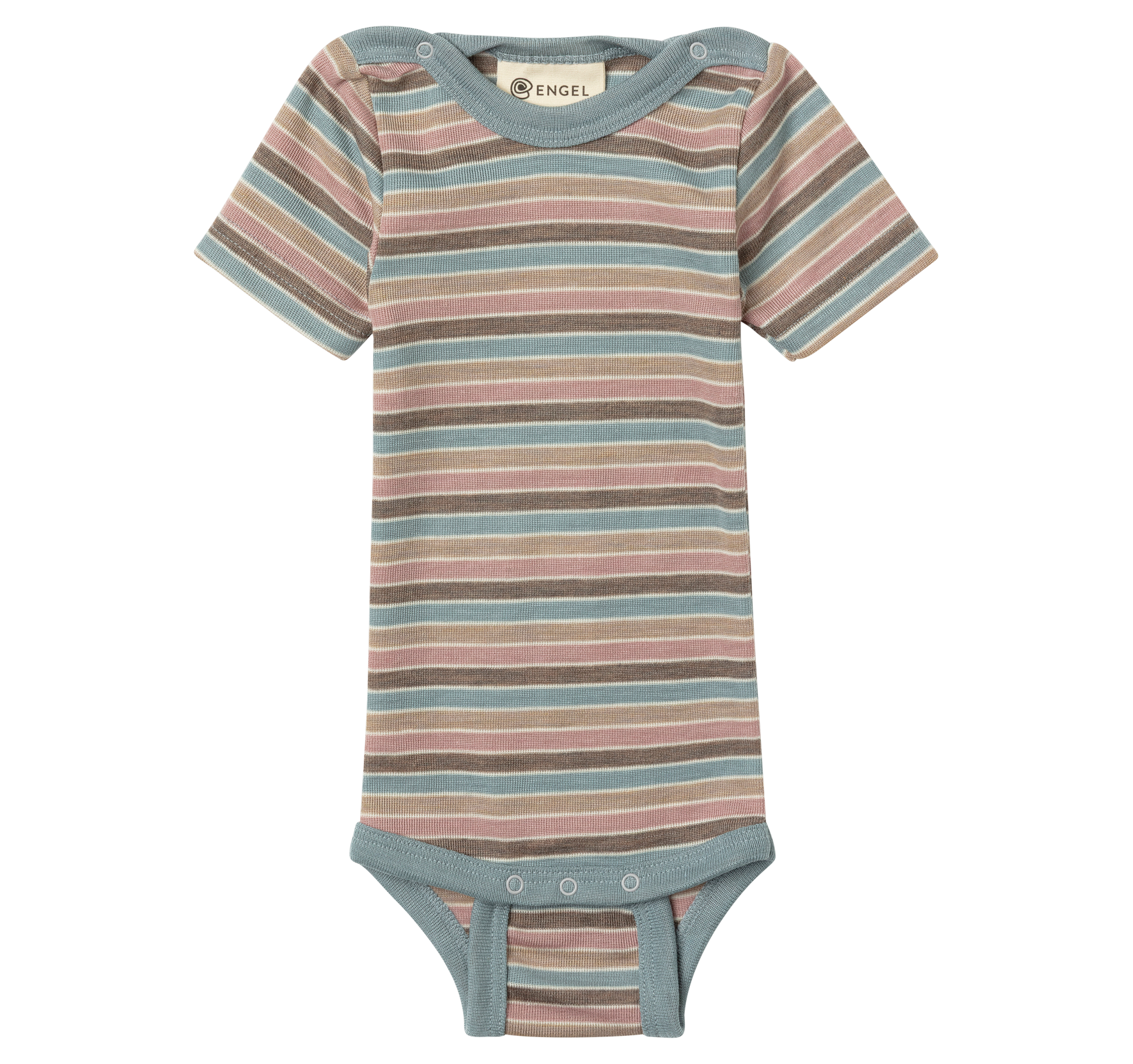 Engel Natur - Wol/Zijde Baby Romper Korte Mouw met Drukknopen - Pastel