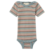 Engel Natur - Wol/Zijde Baby Romper Korte Mouw met Drukknopen - Pastel