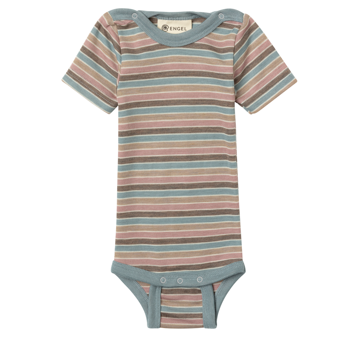 Engel Natur - Wol/Zijde Baby Romper Korte Mouw met Drukknopen - Pastel