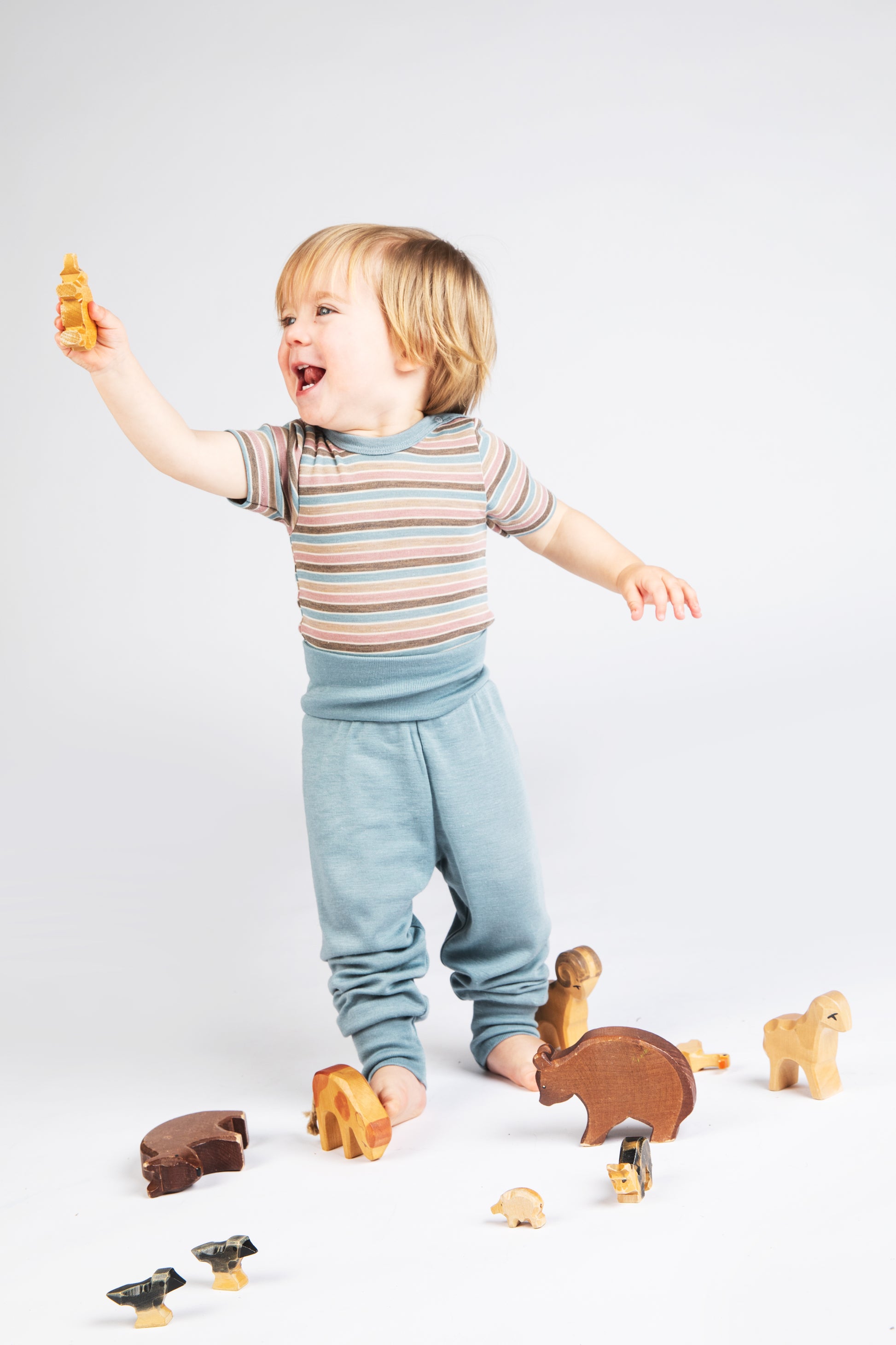 Engel Natur - Wol/Zijde Baby Romper Korte Mouw met Drukknopen - Pastel