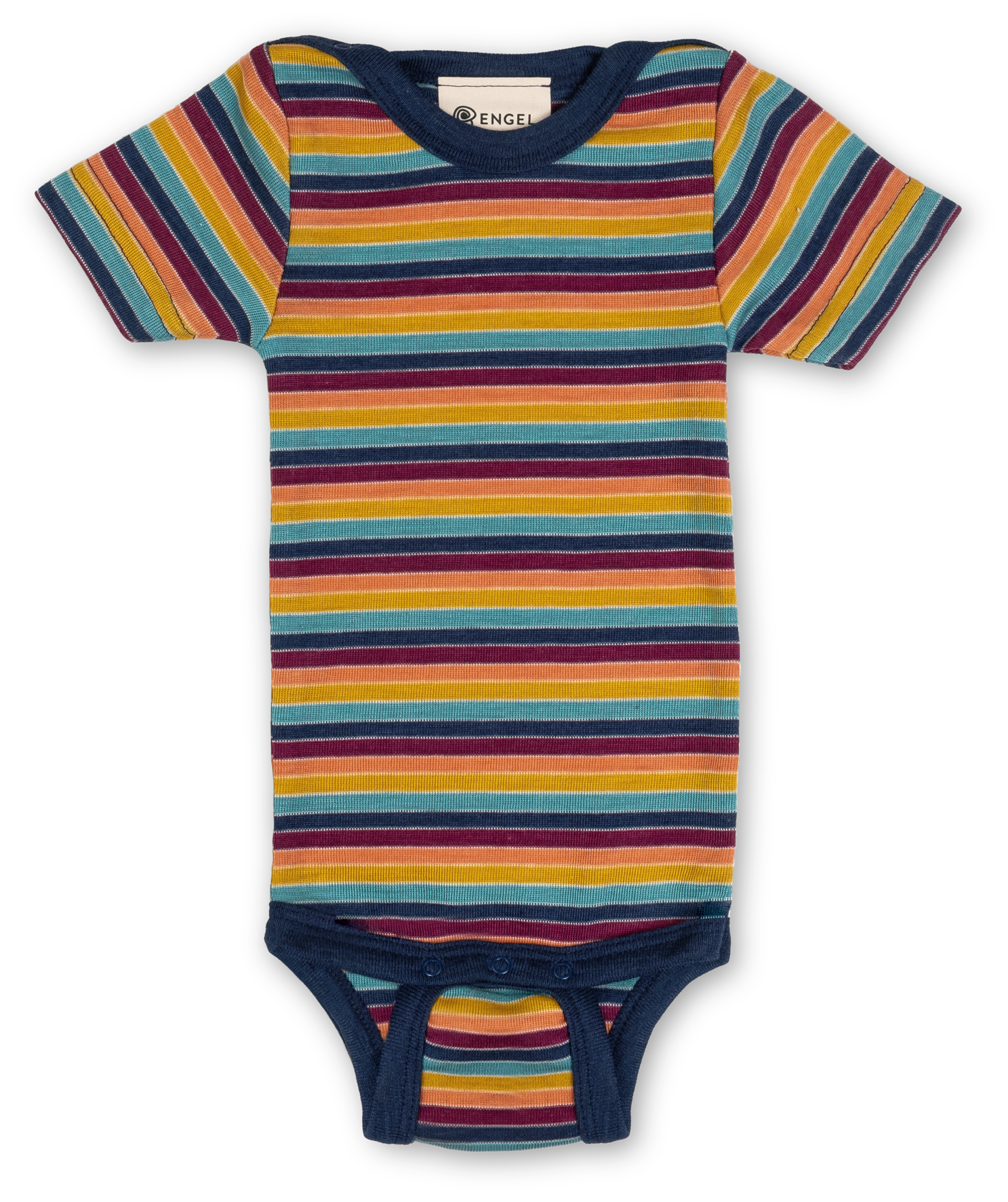Engel Natur - Wol/Zijde Baby Romper Korte Mouw met Drukknopen - Multicolour