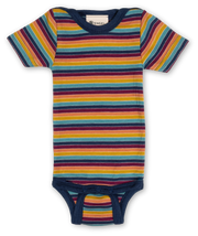 Engel Natur - Wol/Zijde Baby Romper Korte Mouw met Drukknopen - Multicolour