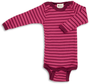 Engel Natur - Wol/Zijde Baby Romper Lange Mouw met Drukknopen - Framboos/Orchidee