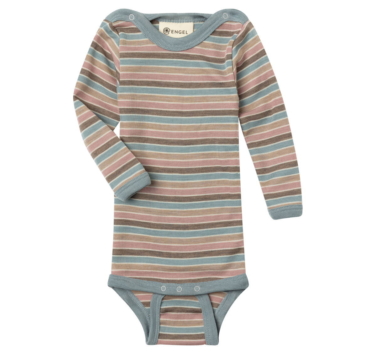 Engel Natur - Wol/Zijde Baby Romper Lange Mouw met Drukknopen - Pastel
