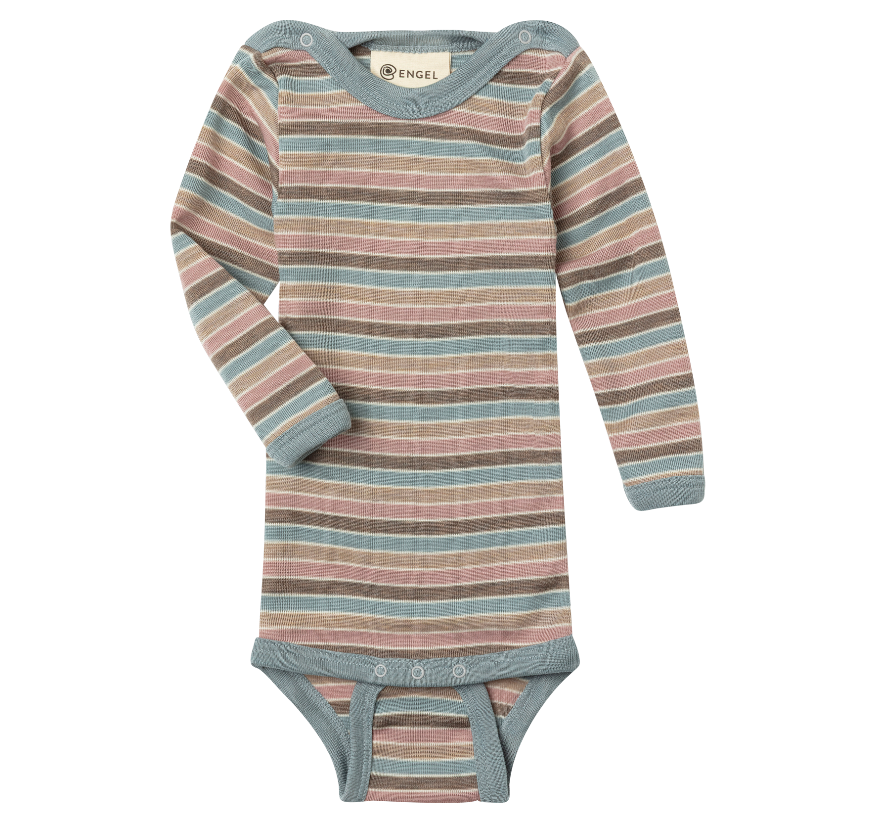 Engel Natur - Wol/Zijde Baby Romper Lange Mouw met Drukknopen - Pastel