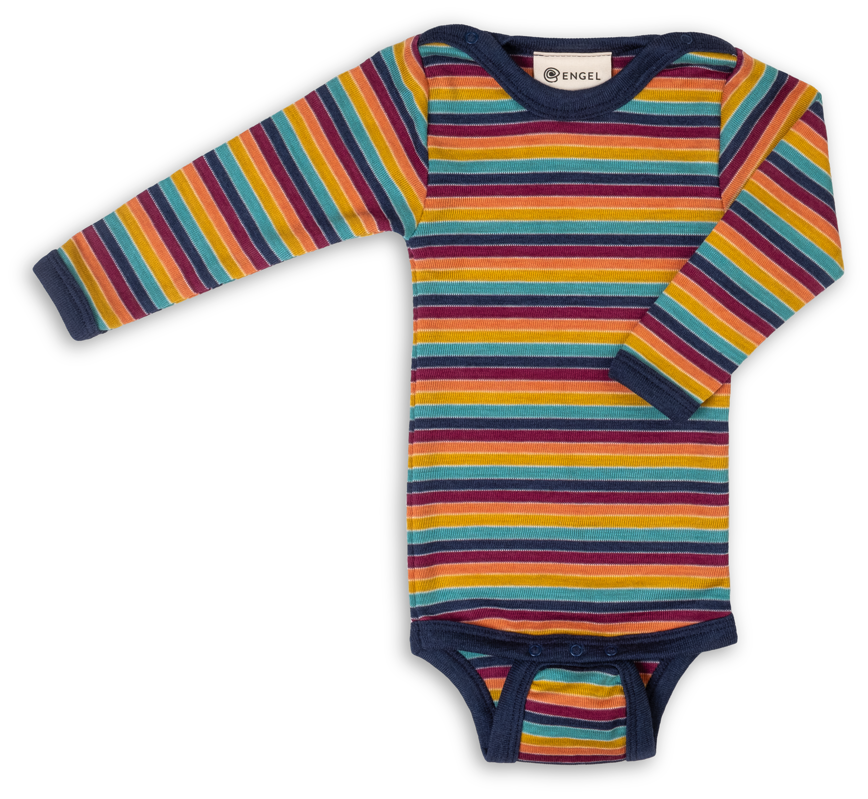 Engel Natur - Wol/Zijde Baby Romper Lange Mouw met Drukknopen - Multicolour