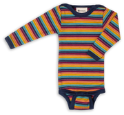 Engel Natur - Wol/Zijde Baby Romper Lange Mouw met Drukknopen - Multicolour