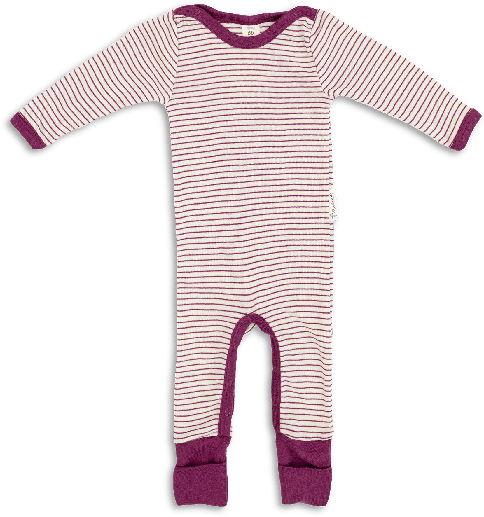 Engel Natur - Wol/Zijde Baby Slaapoverall met Omslagboorden - Naturel/Orchidee