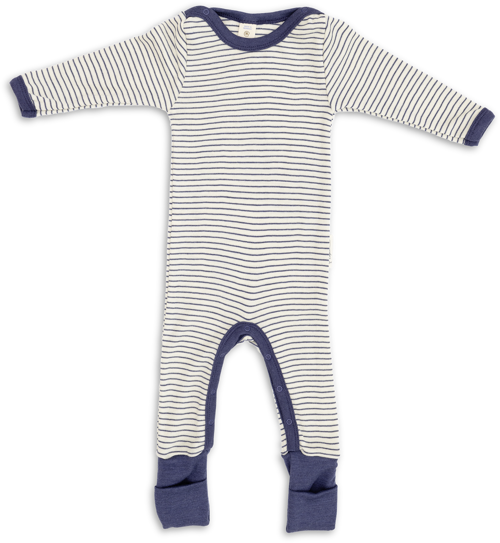 Engel Natur - Wol/Zijde Baby Slaapoverall met Omslagboorden - Naturel/Marine