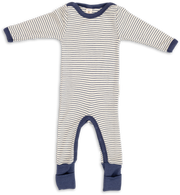 Engel Natur - Wol/Zijde Baby Slaapoverall met Omslagboorden - Naturel/Marine