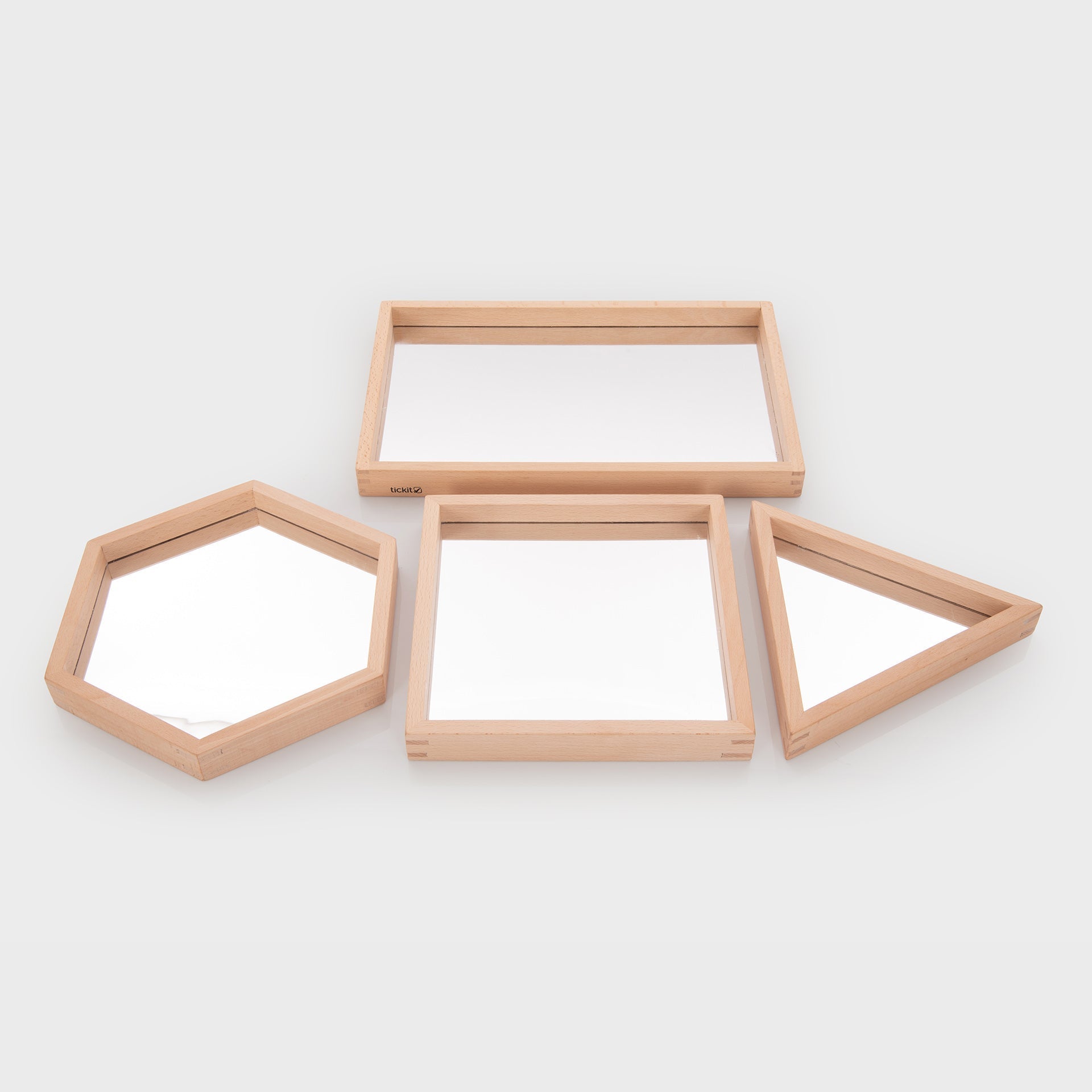 TickiT - Houten Vormen Spiegeltrays (4 stuks)