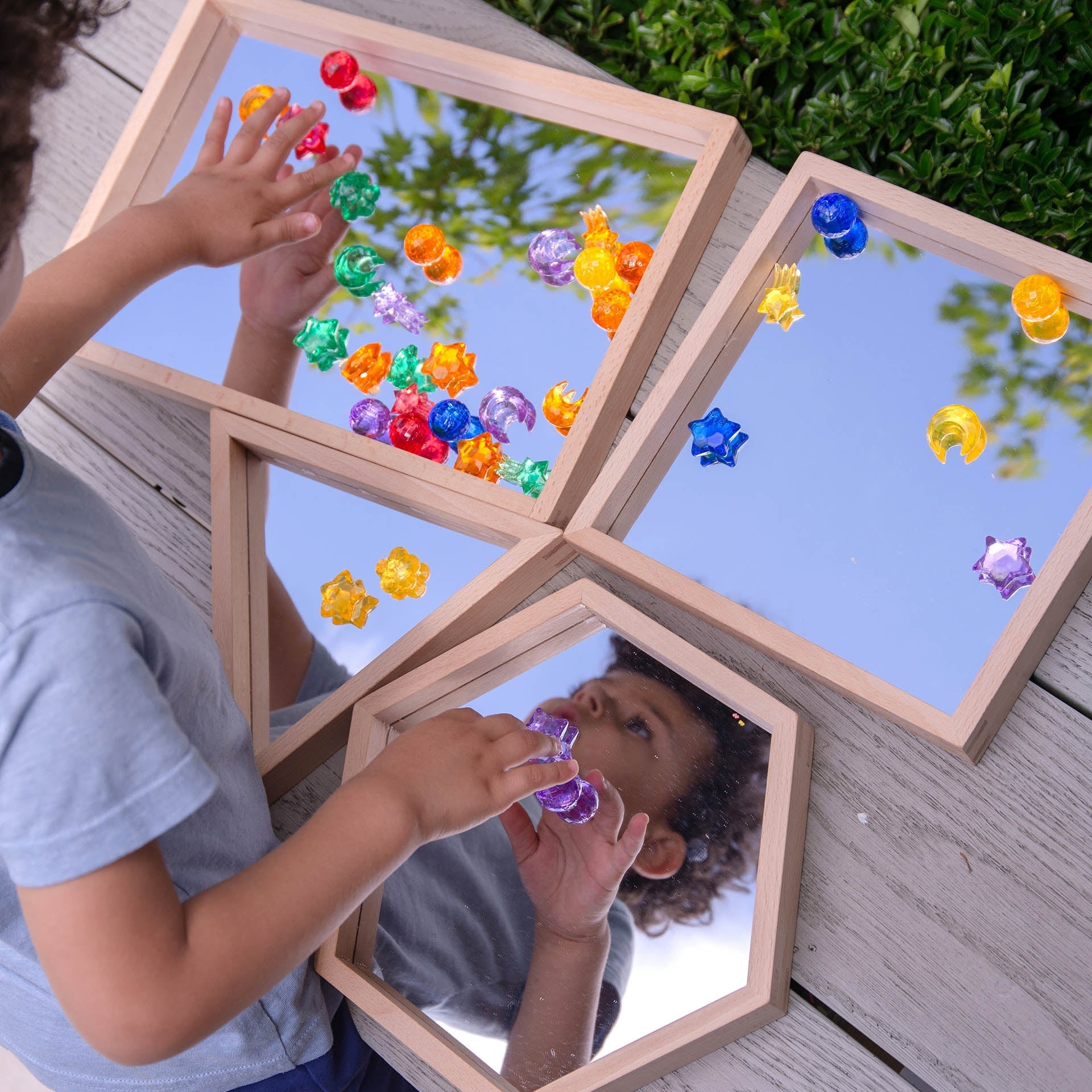 TickiT - Houten Vormen Spiegeltrays (4 stuks)