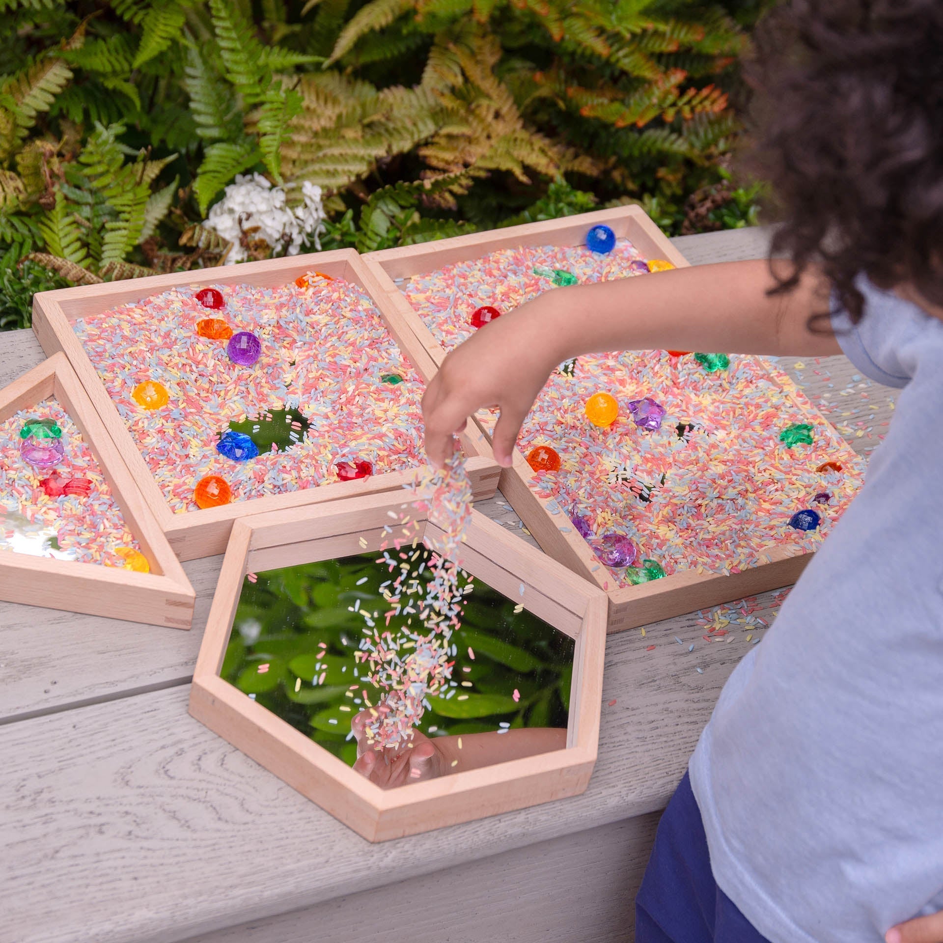 TickiT - Houten Vormen Spiegeltrays (4 stuks)