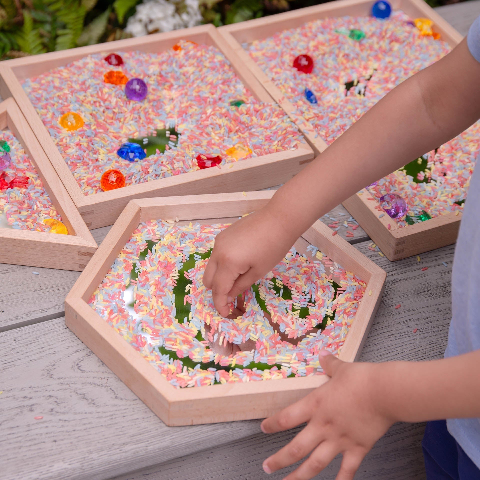 TickiT - Houten Vormen Spiegeltrays (4 stuks)