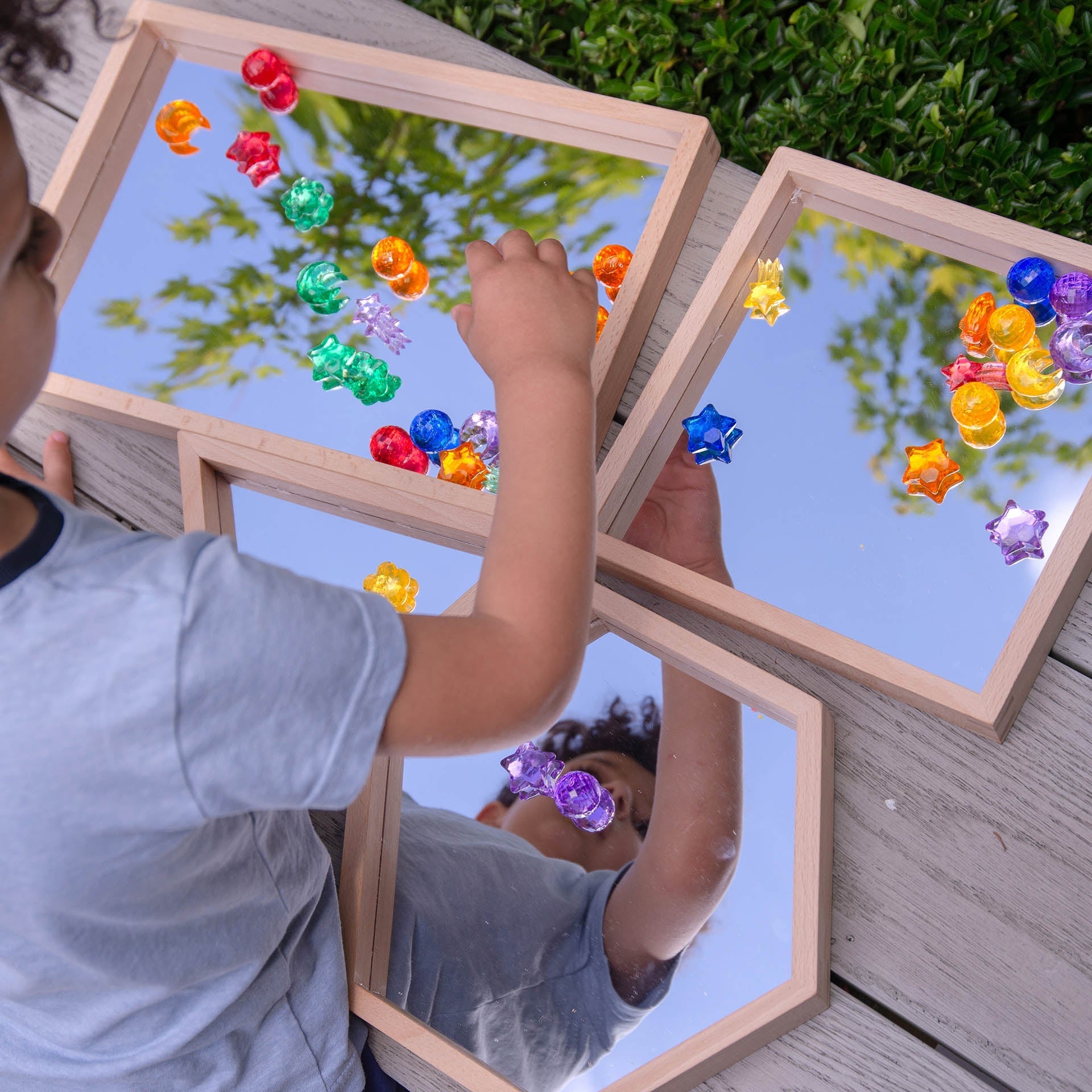 TickiT - Houten Vormen Spiegeltrays (4 stuks)