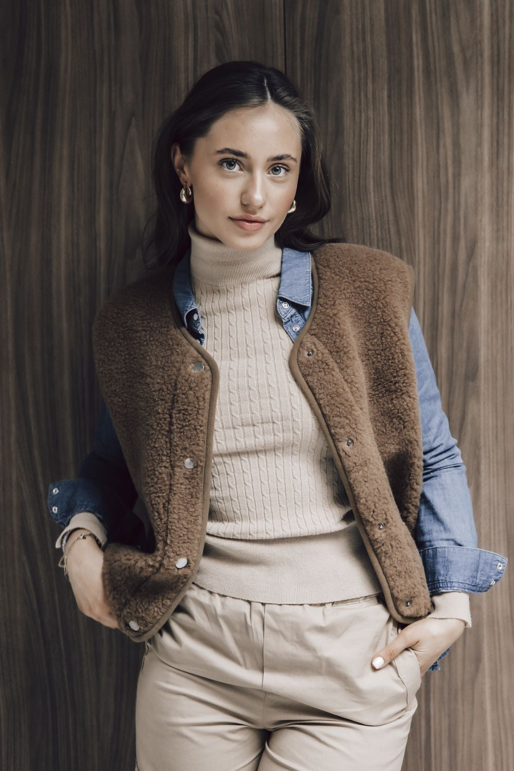 Alwero ADULT - Vest of bodywarmer Tyb light - Teddy Brown - 100% wol