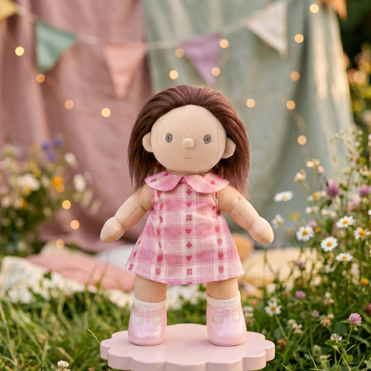 Dinkum Dolls - Rosette Dress roze jurk voor Dinkum pop