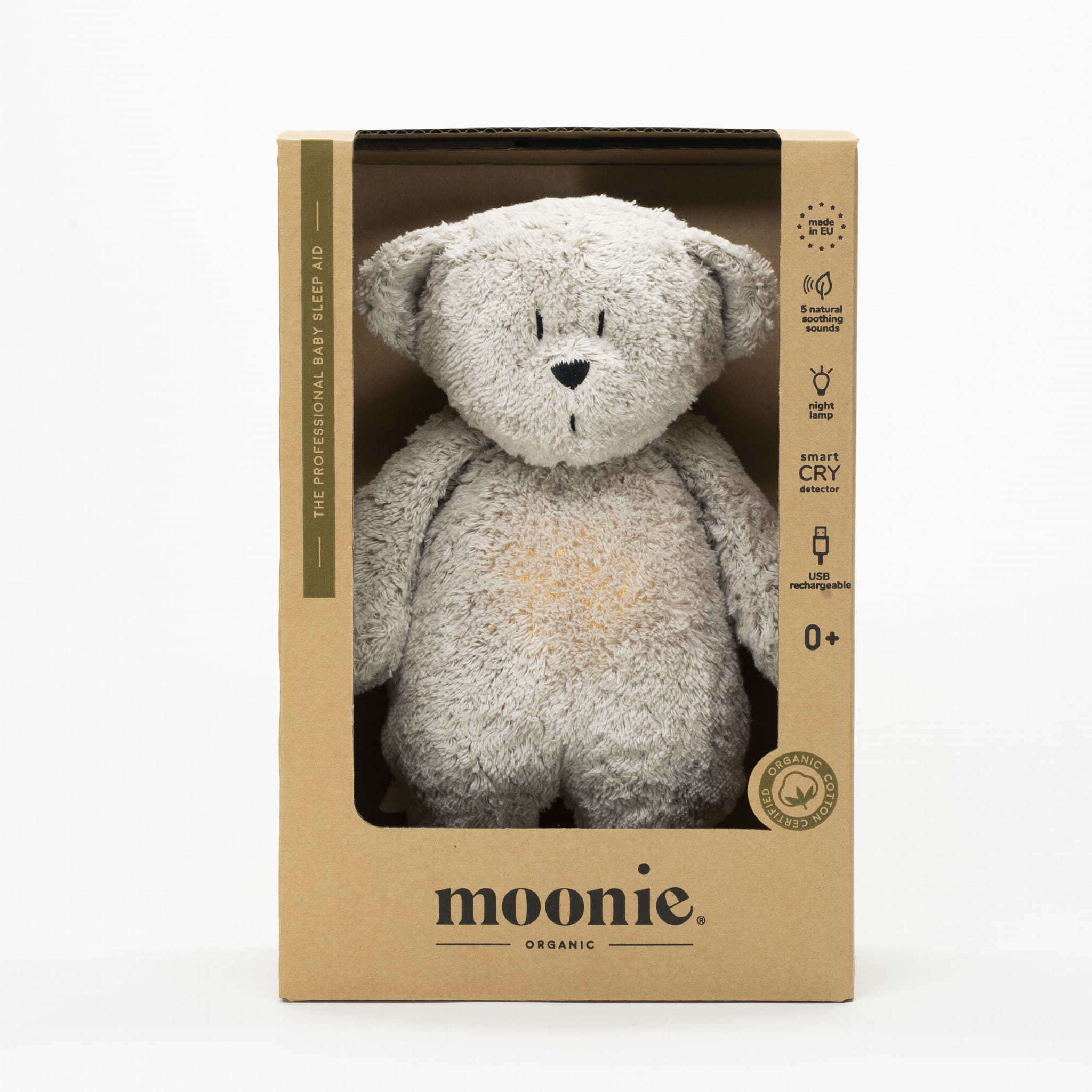 Moonie - Slaapknuffel The Humming Bear 2.0 - Grey Natur White Noise