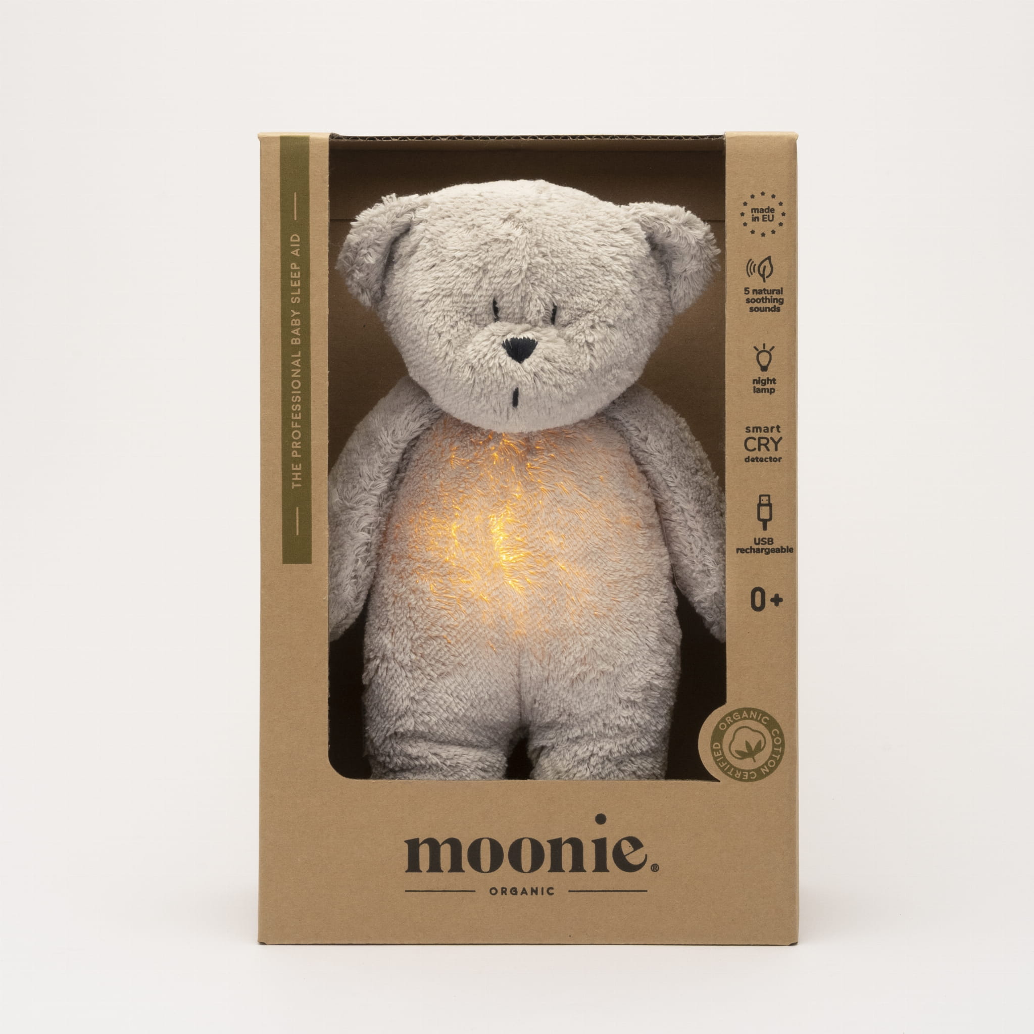 Moonie - Slaapknuffel The Humming Bear 2.0 - Grey Natur White Noise